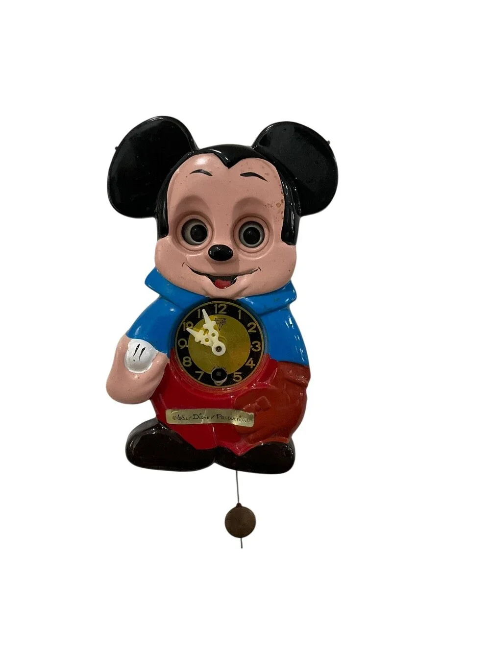 MiKen Mickey Mouse Wall Clock Moving Eyes With Pendulum Miken No Key VIDEO!